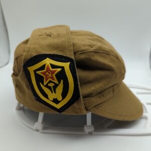Vintage 80s Soviet Army Hat Mens 57 Brown USSR Military Field Cap Afghanka